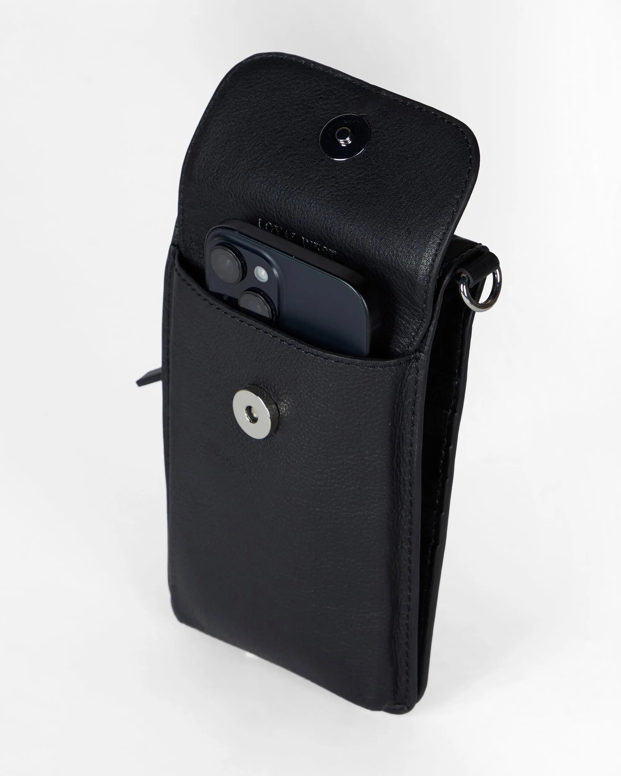 Shell Phone Bag In Calf Leather -Black
