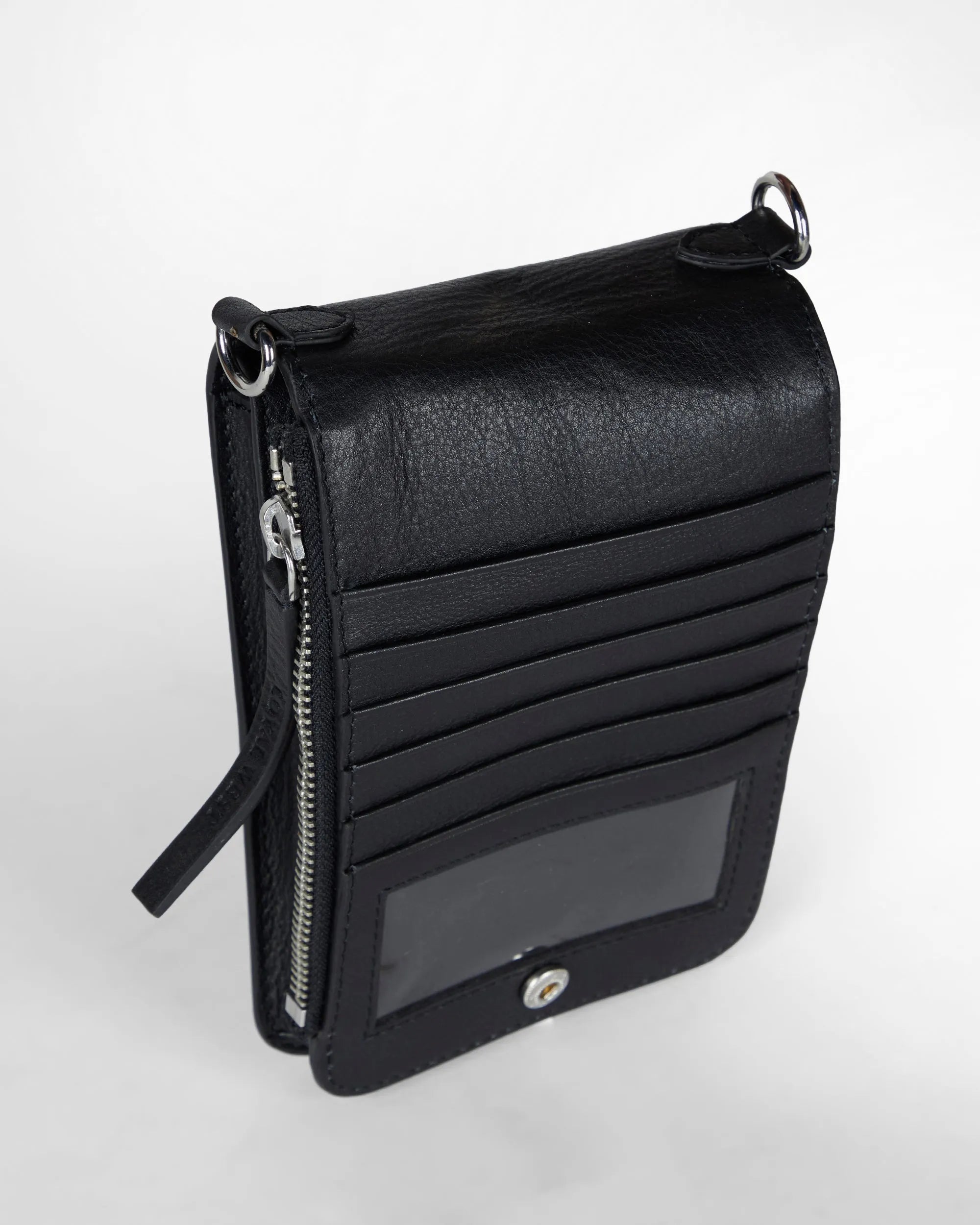 Shell Phone Bag In Calf Leather -Black