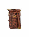 Shell Phone Bag  In Hand Finished Embossed Leather - Brown