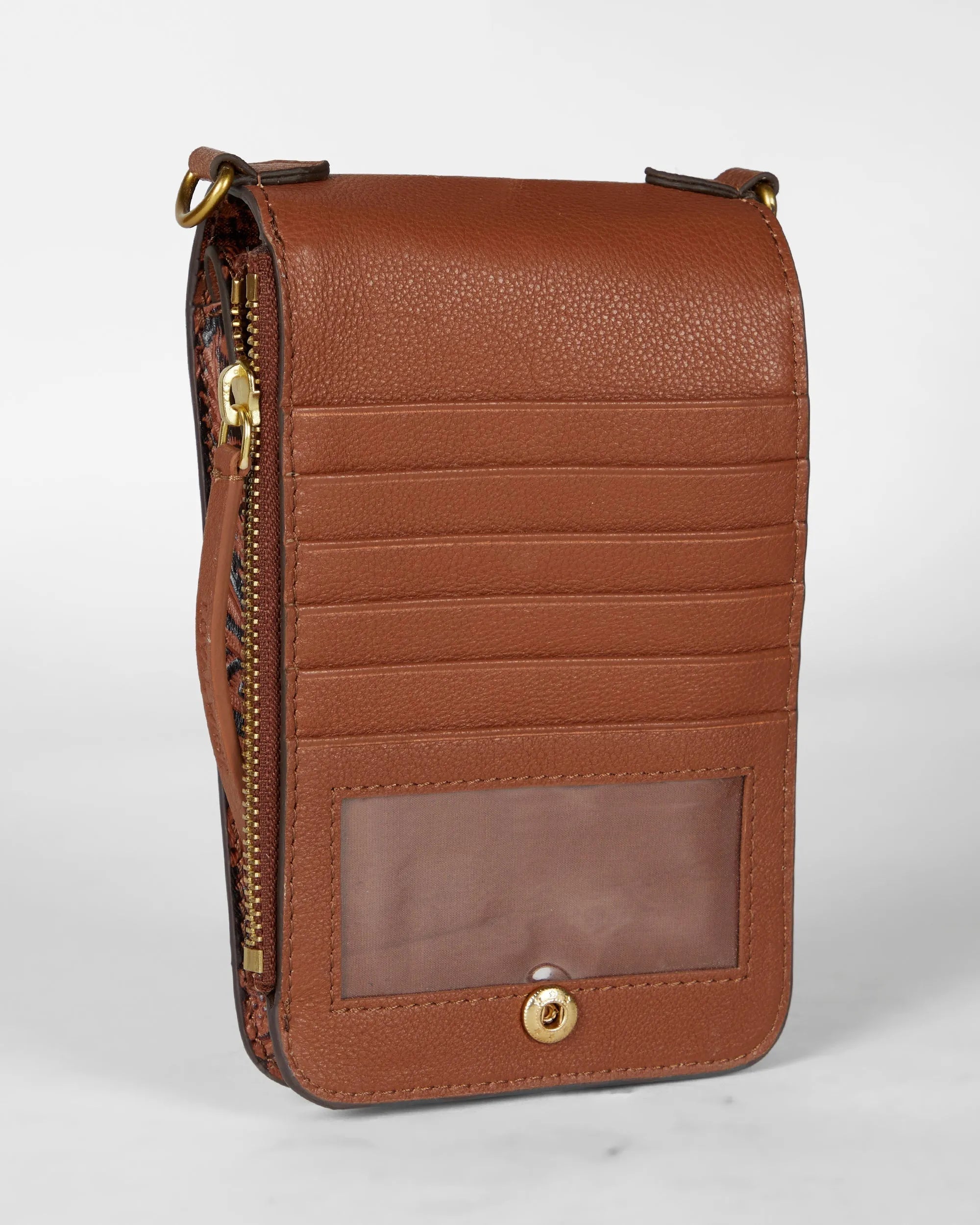 Shell Phone Bag  In Hand Finished Embossed Leather - Brown