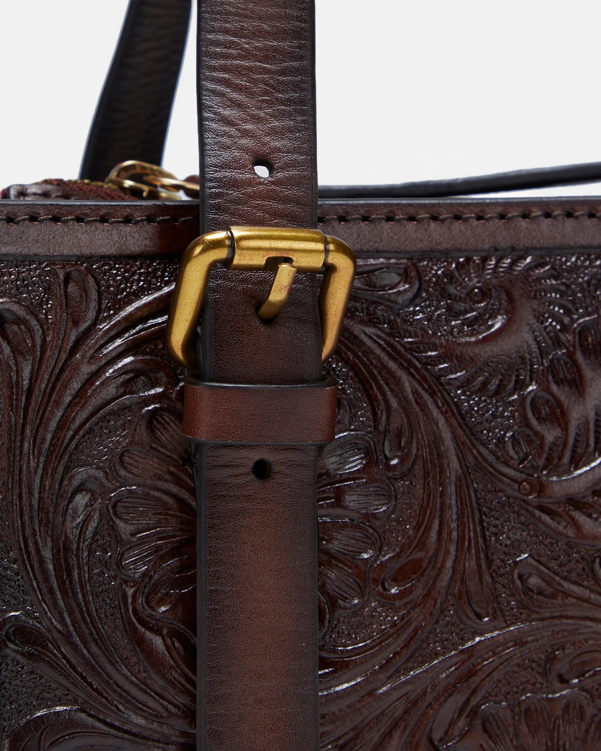 Mivva Handtooled Mini Bag - Brunette Leather