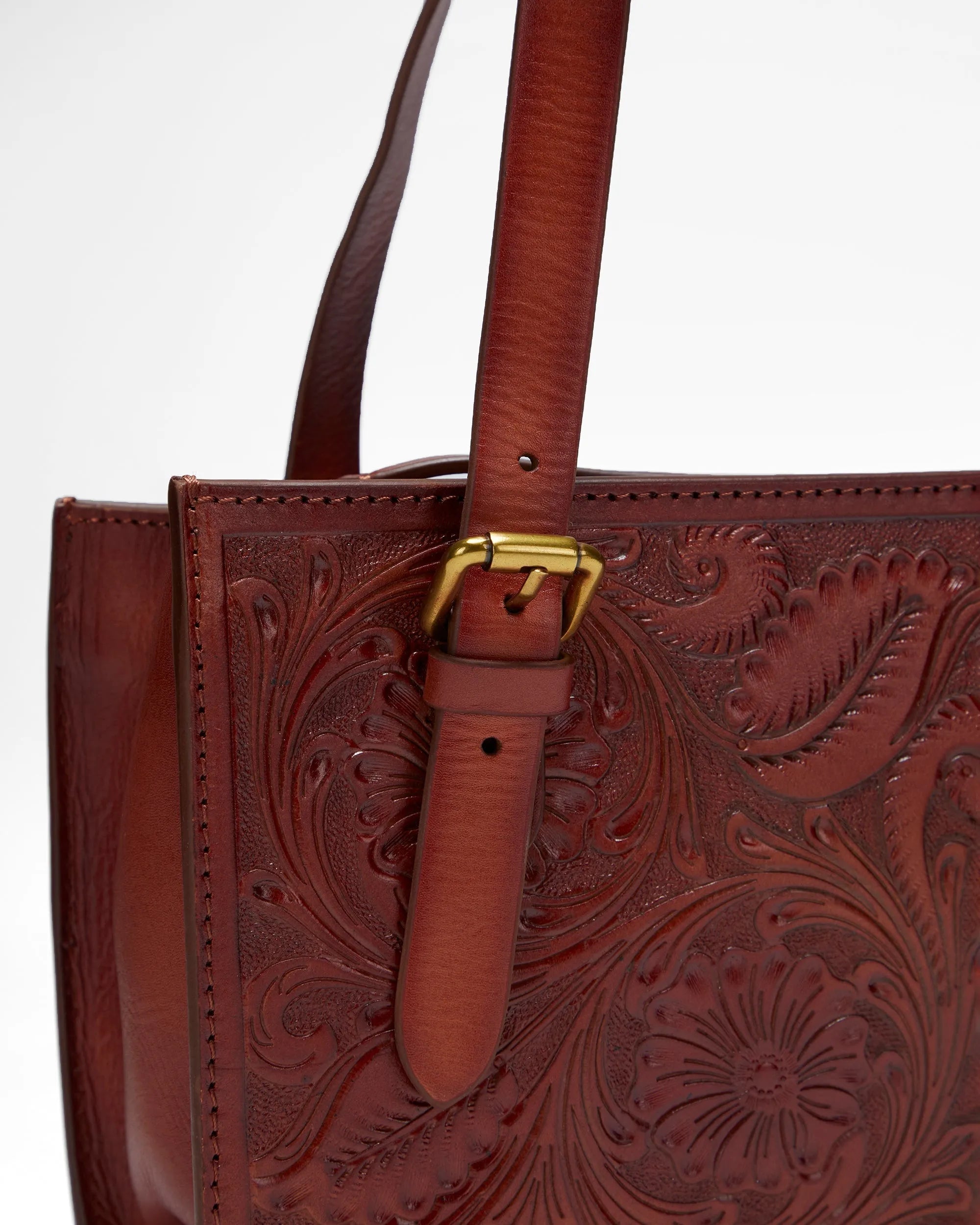 Mivva Handtooled Mini Bag - Soft Walnut Leather