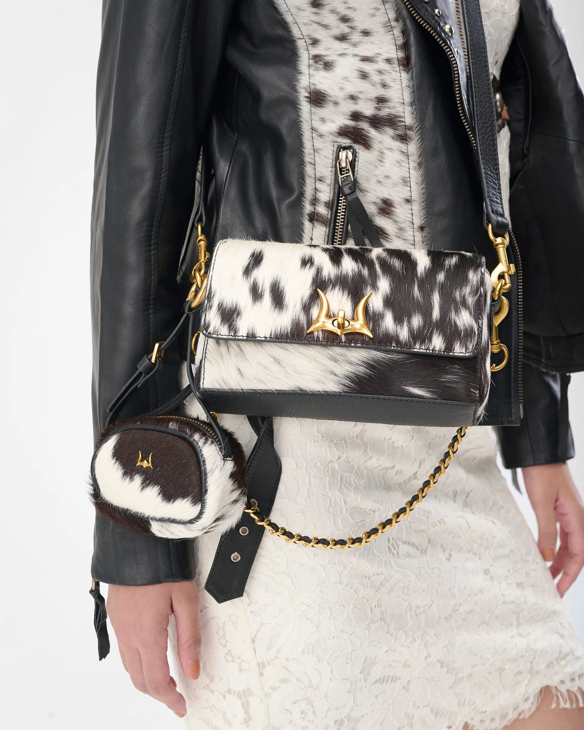 Savi Mini Bag In Black &amp; White Cowhide