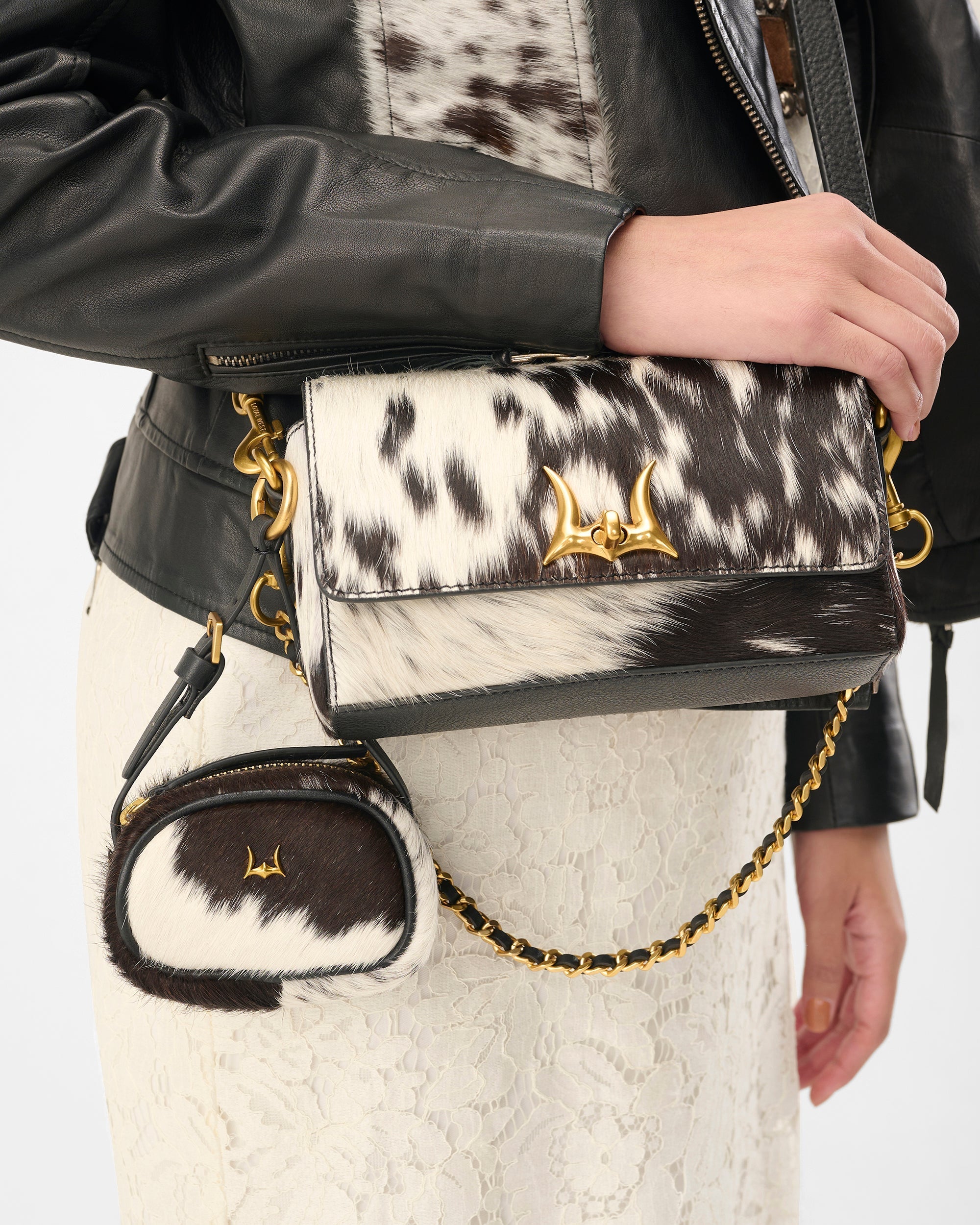 Savi Mini Bag In Black &amp; White Cowhide