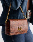 Savi Mini Bag In  Hand Finished Embossed Leather - Brown