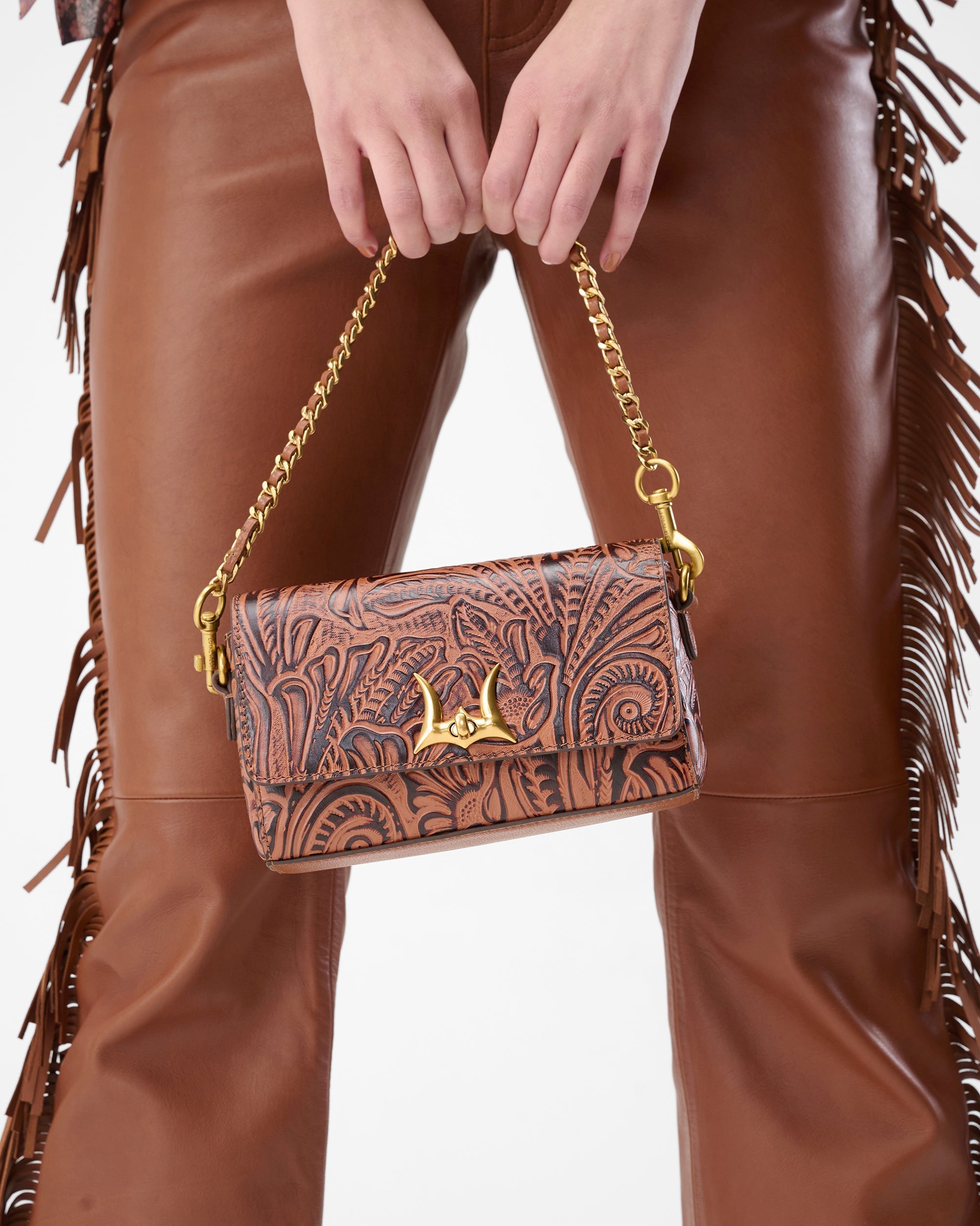 Savi Mini Bag In  Hand Finished Embossed Leather - Brown