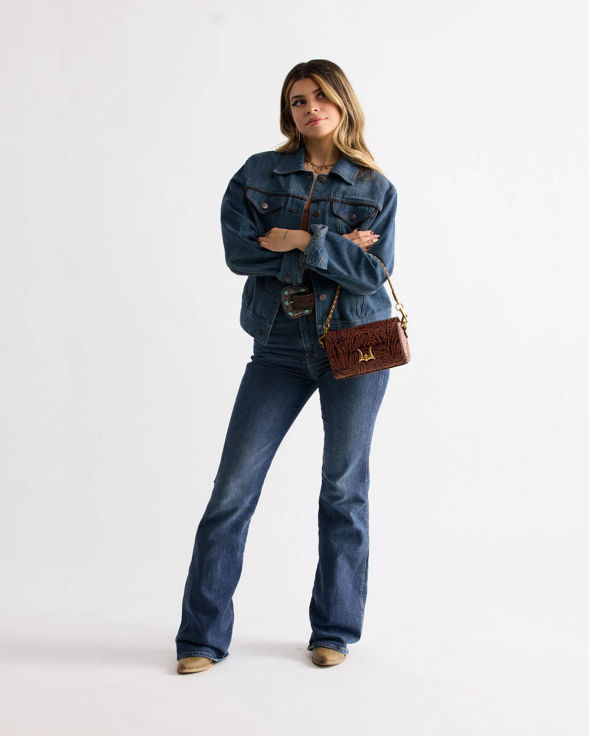 Savi Mini Bag In  Hand Finished Embossed Leather - Brown
