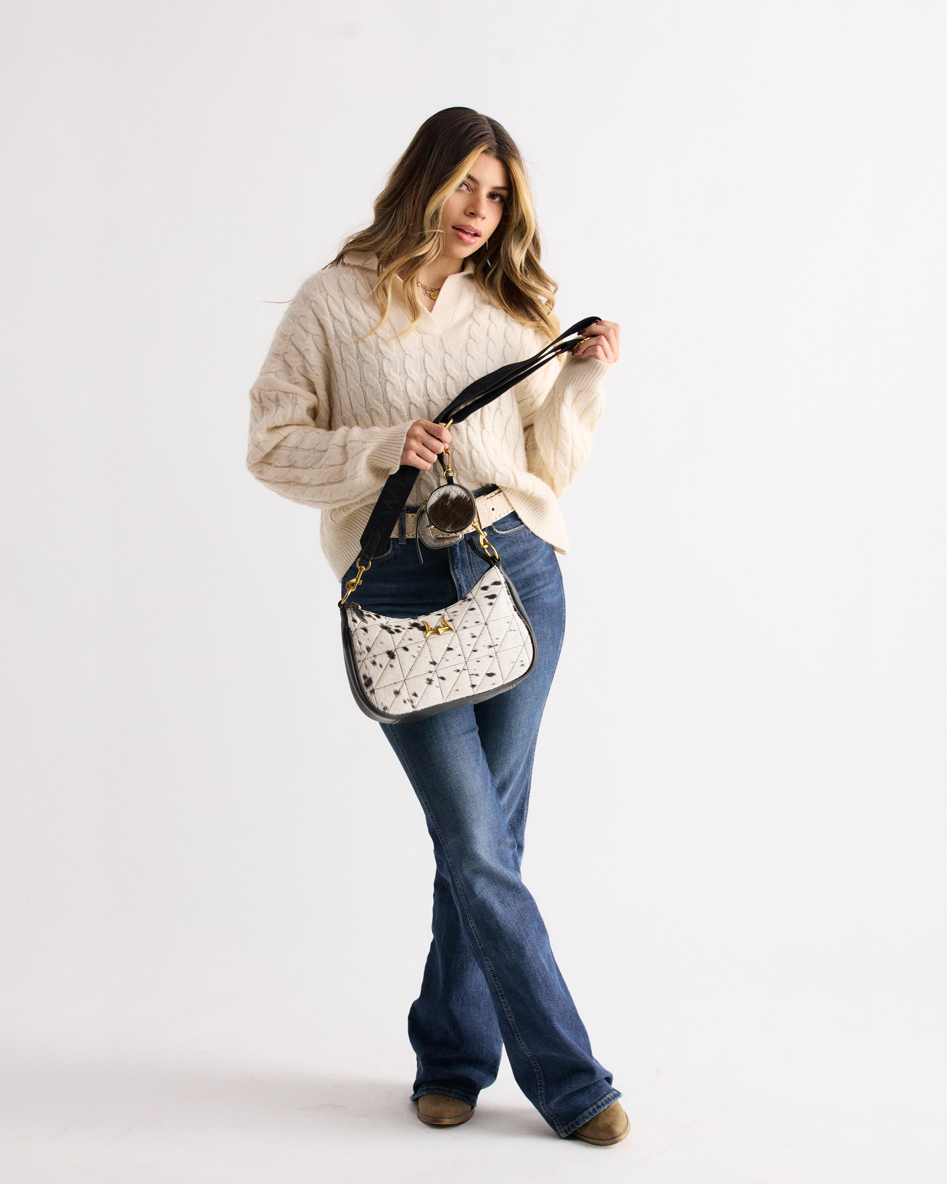 Joe Quilted Nappa Leather Bag - Black &amp; White Cowhide