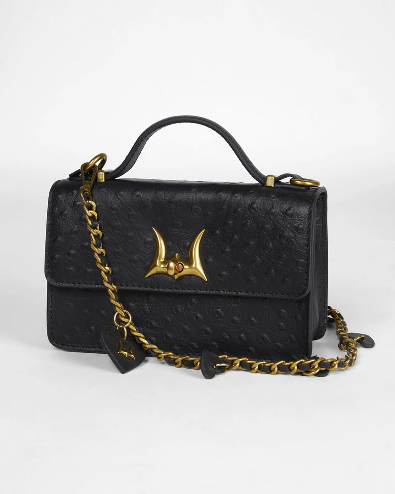 Heart Charm Chain In Black Calf Leather (2 In 1 Crossbody Chain)