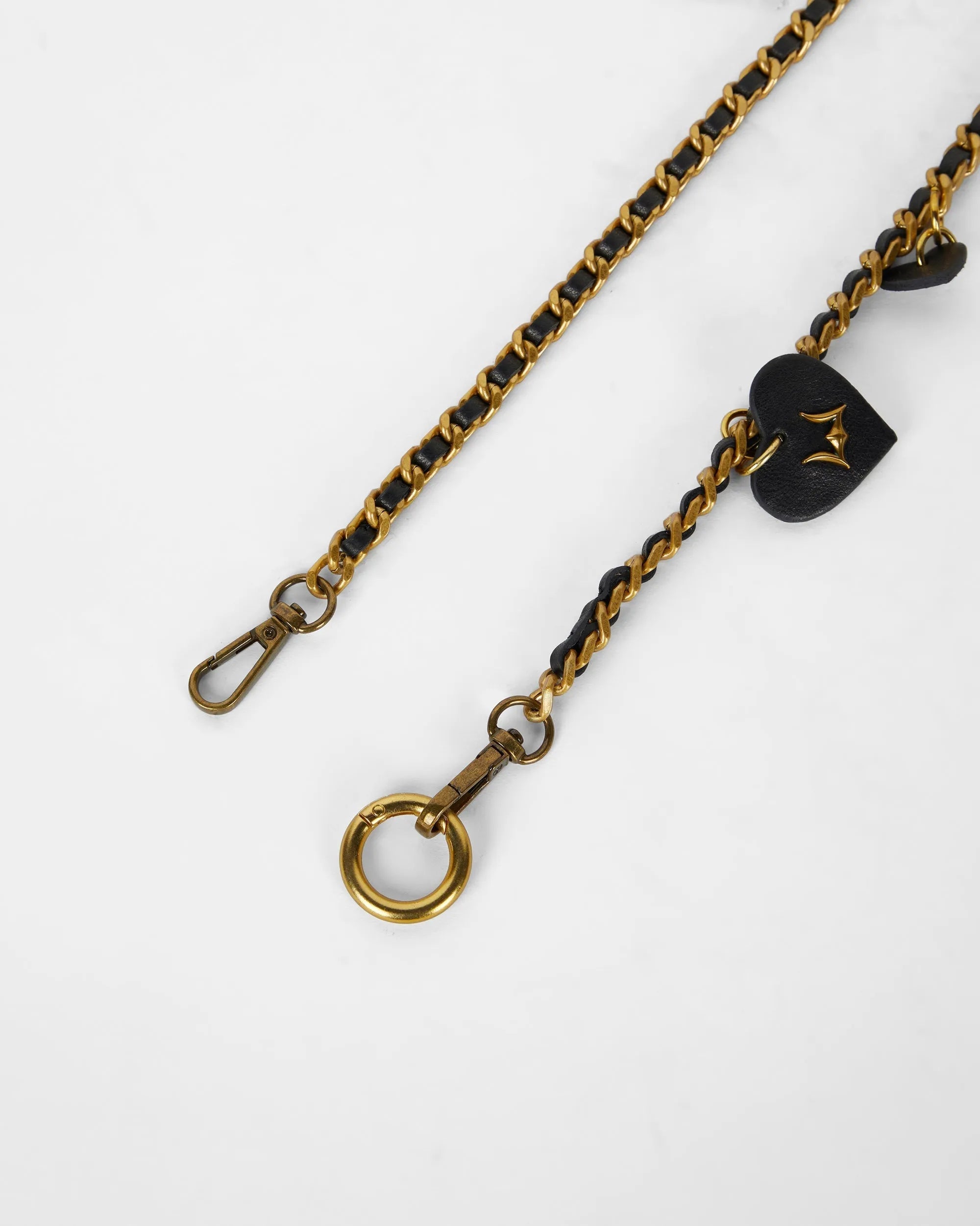 Heart Charm Chain In Black Calf Leather (2 In 1 Crossbody Chain)