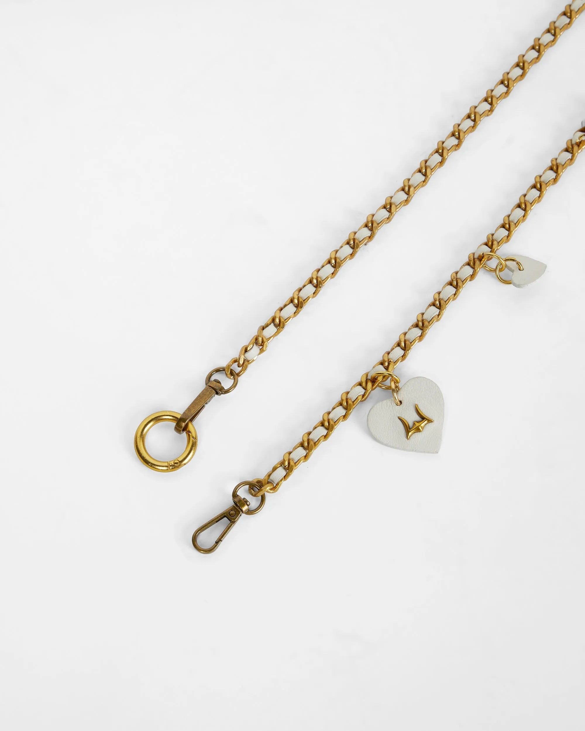 Heart Charm Chain In White Calf Leather (2 In 1 Crossbody Chain)
