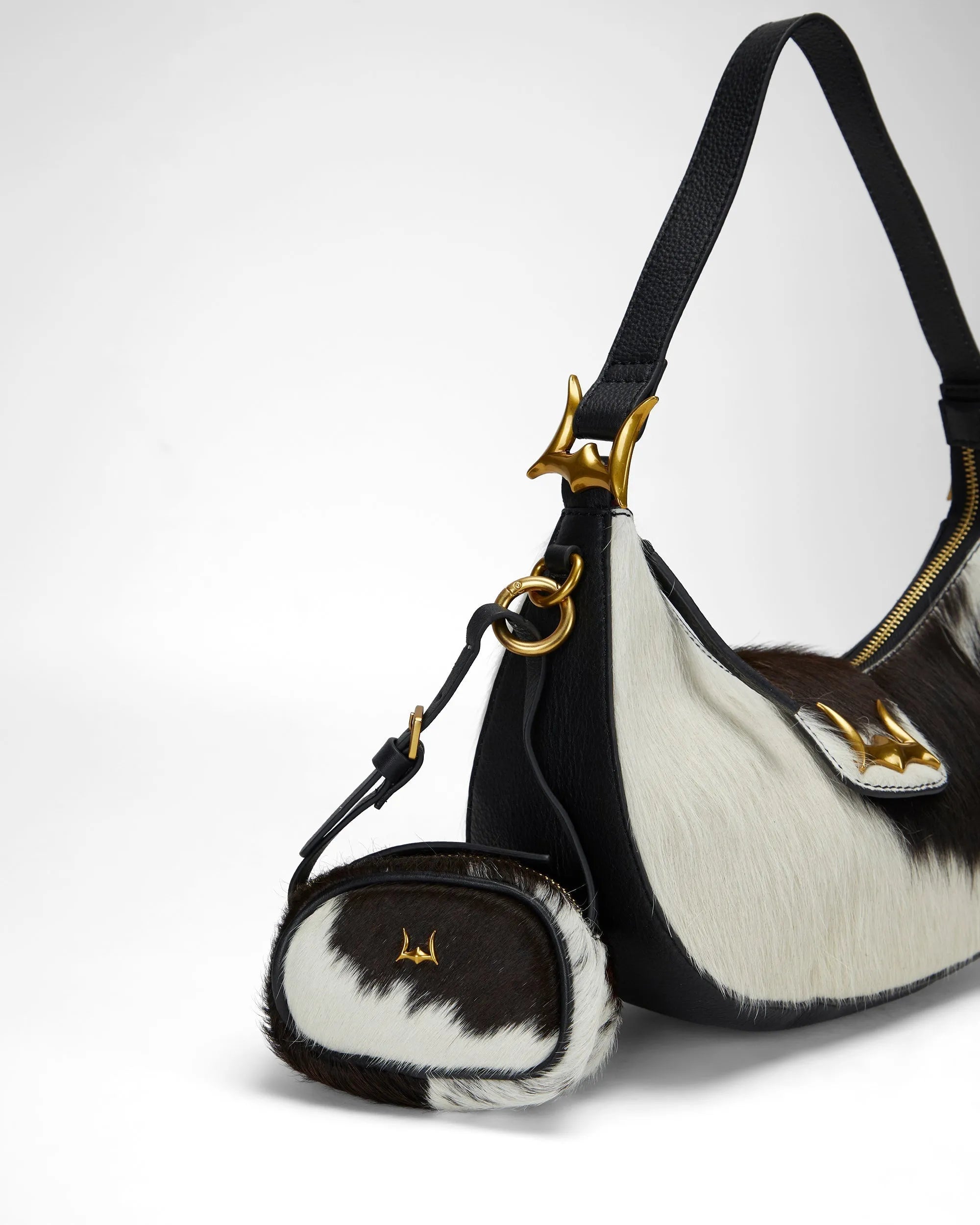 Sophia Micro Bag Charm In Black &amp; White Cowhide