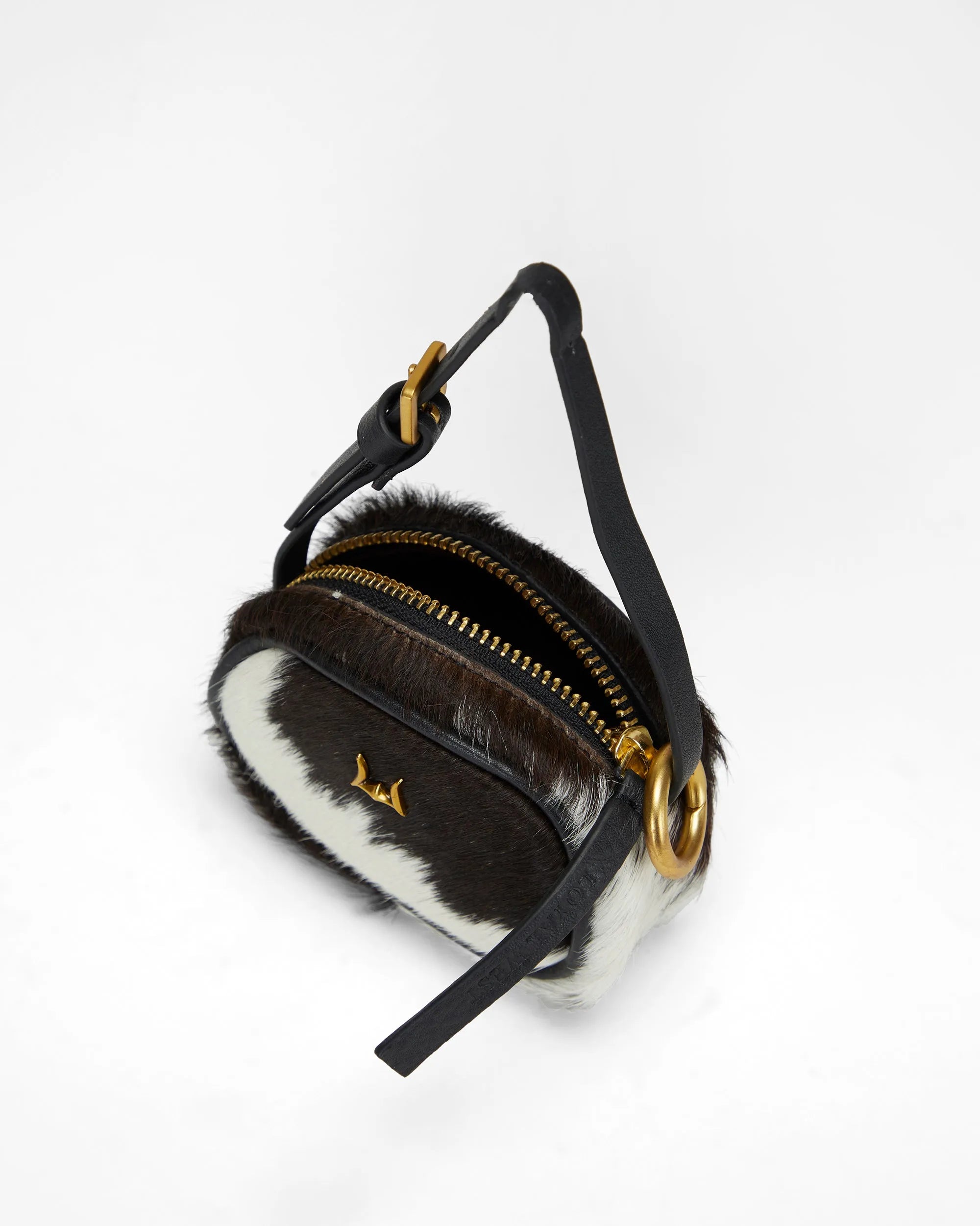 Sophia Micro Bag Charm In Black &amp; White Cowhide
