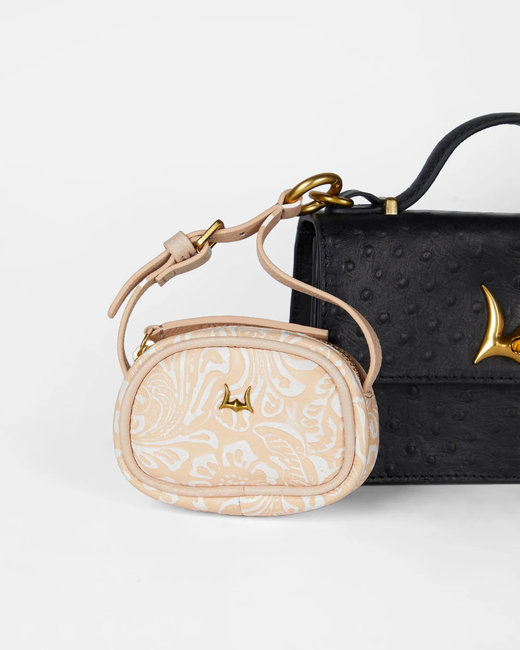 Sophia Micro Bag Charm In Hand Finished Embossed Leather - White