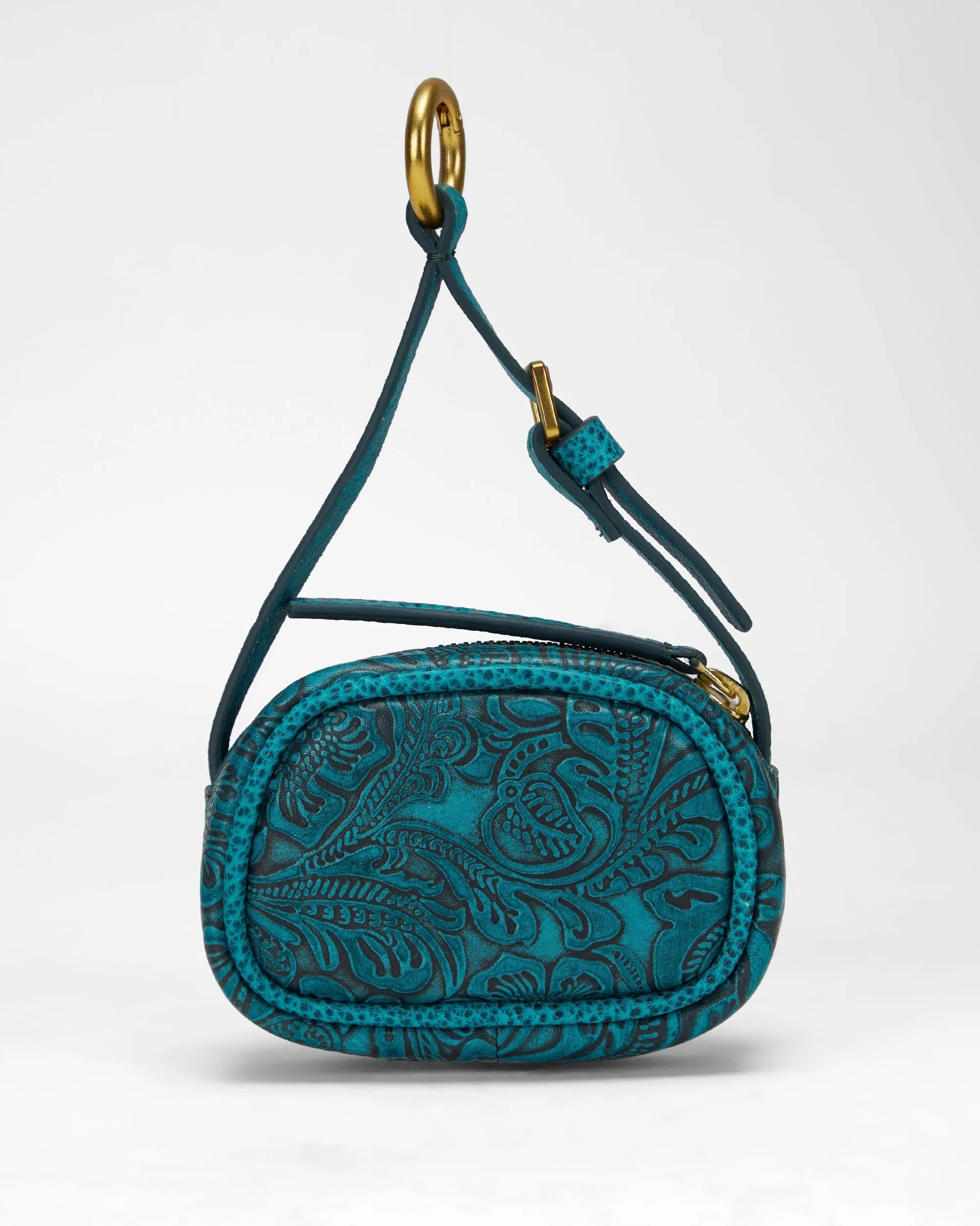 Sophia Micro Bag Charm In Hand Finished Embossed Leather -  Turquoise