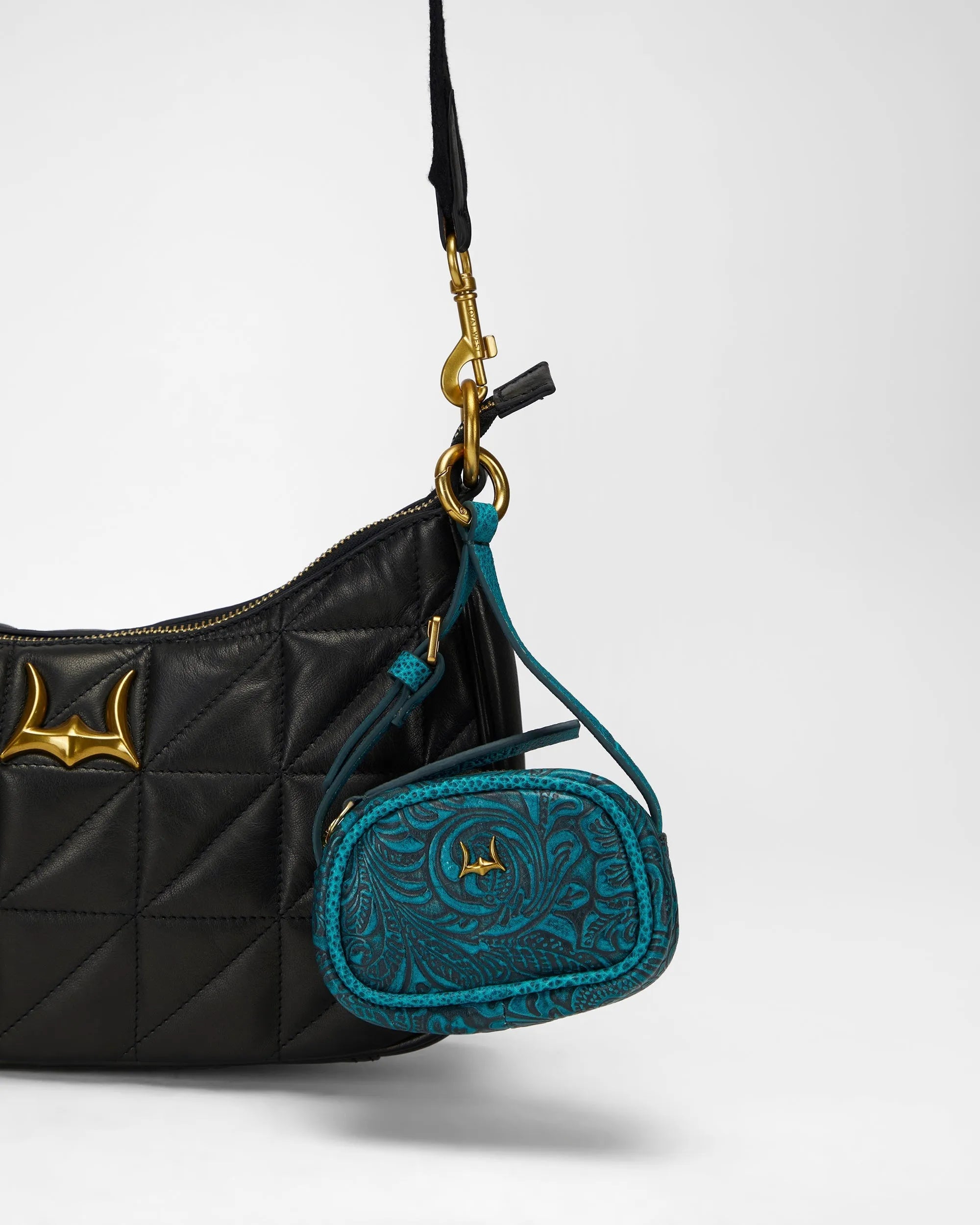 Sophia Micro Bag Charm In Hand Finished Embossed Leather -  Turquoise