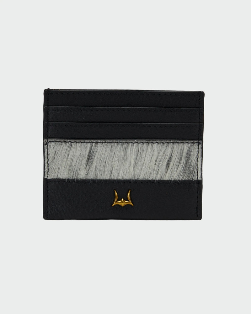 Shell Card Holder In Black & White Cowhide