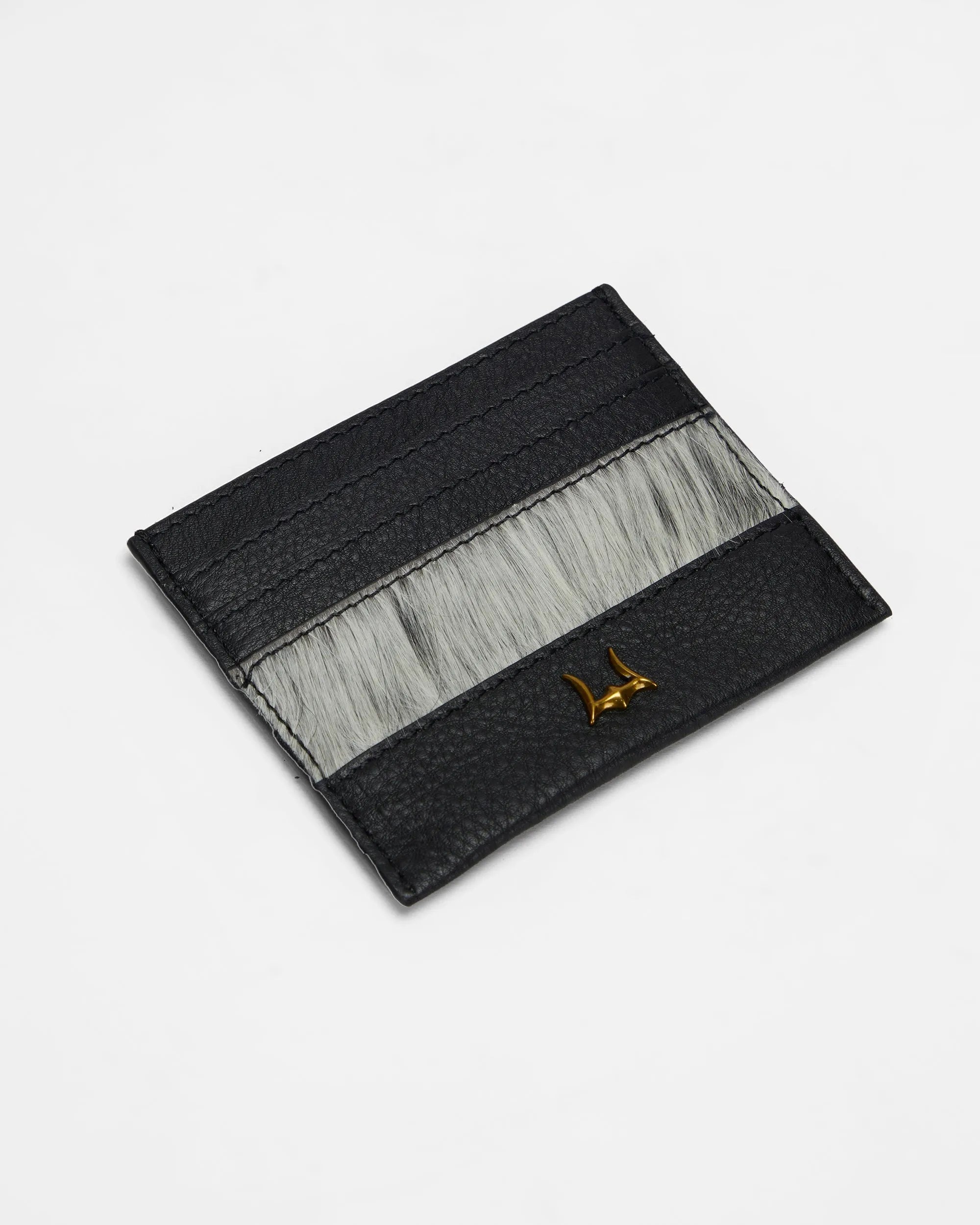 Shell Card Holder In Black &amp; White Cowhide