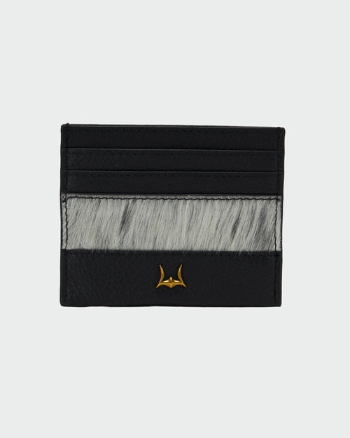 Shell Card Holder In Black & White Cowhide
