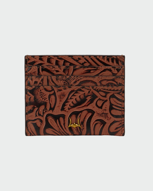 Shell Card Holder  In Hand Finished Embossed Leather - Brown
