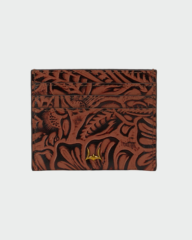 Shell Card Holder  In Hand Finished Embossed Leather - Brown
