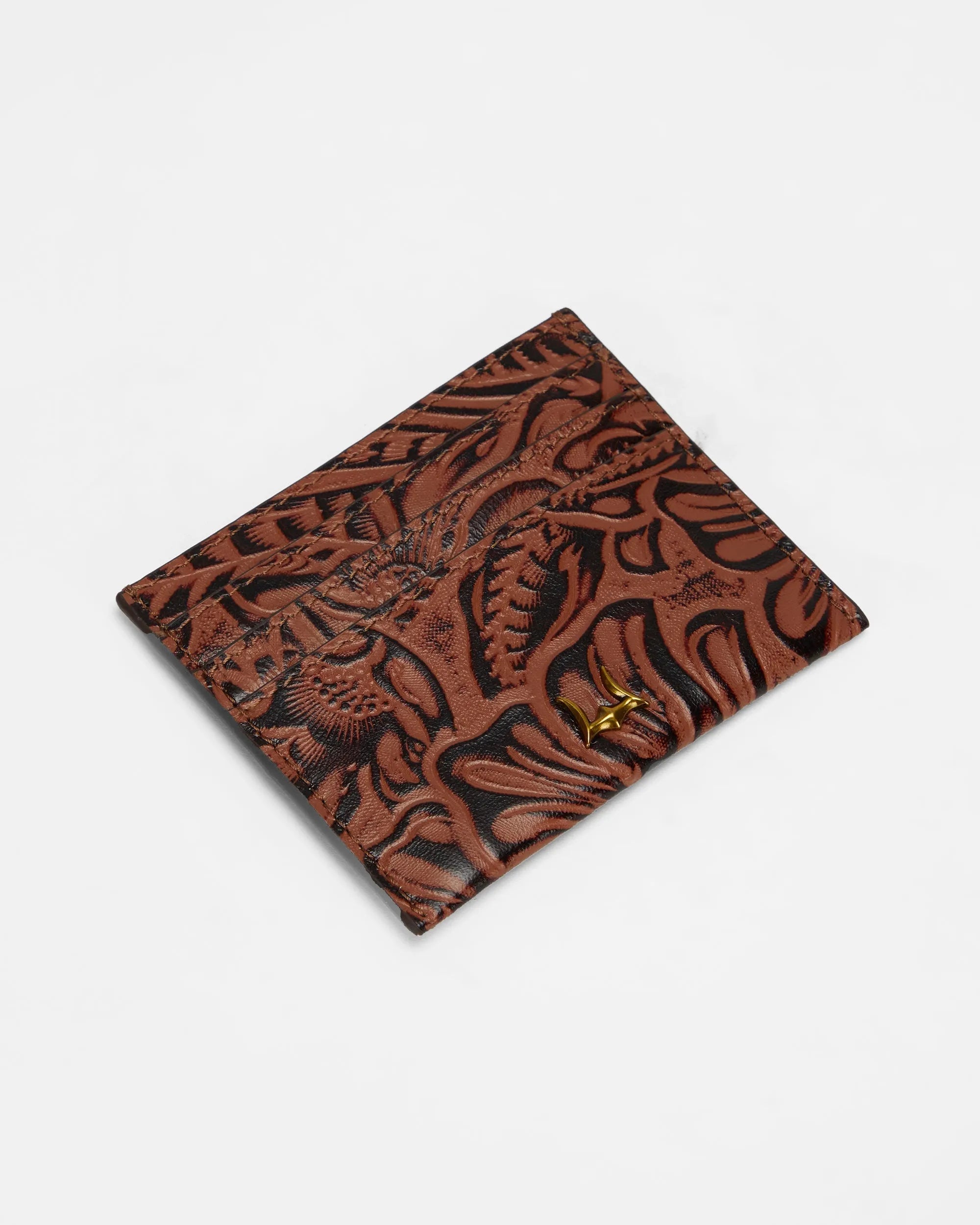 Shell Card Holder  In Hand Finished Embossed Leather - Brown