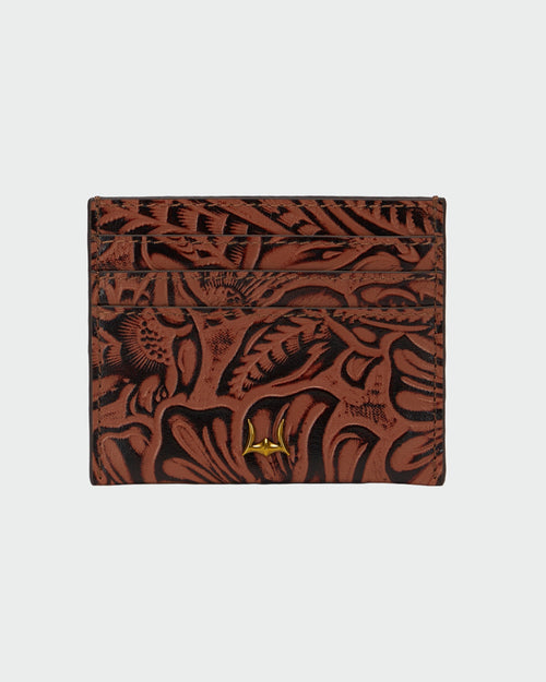 Shell Card Holder  In Hand Finished Embossed Leather - Brown