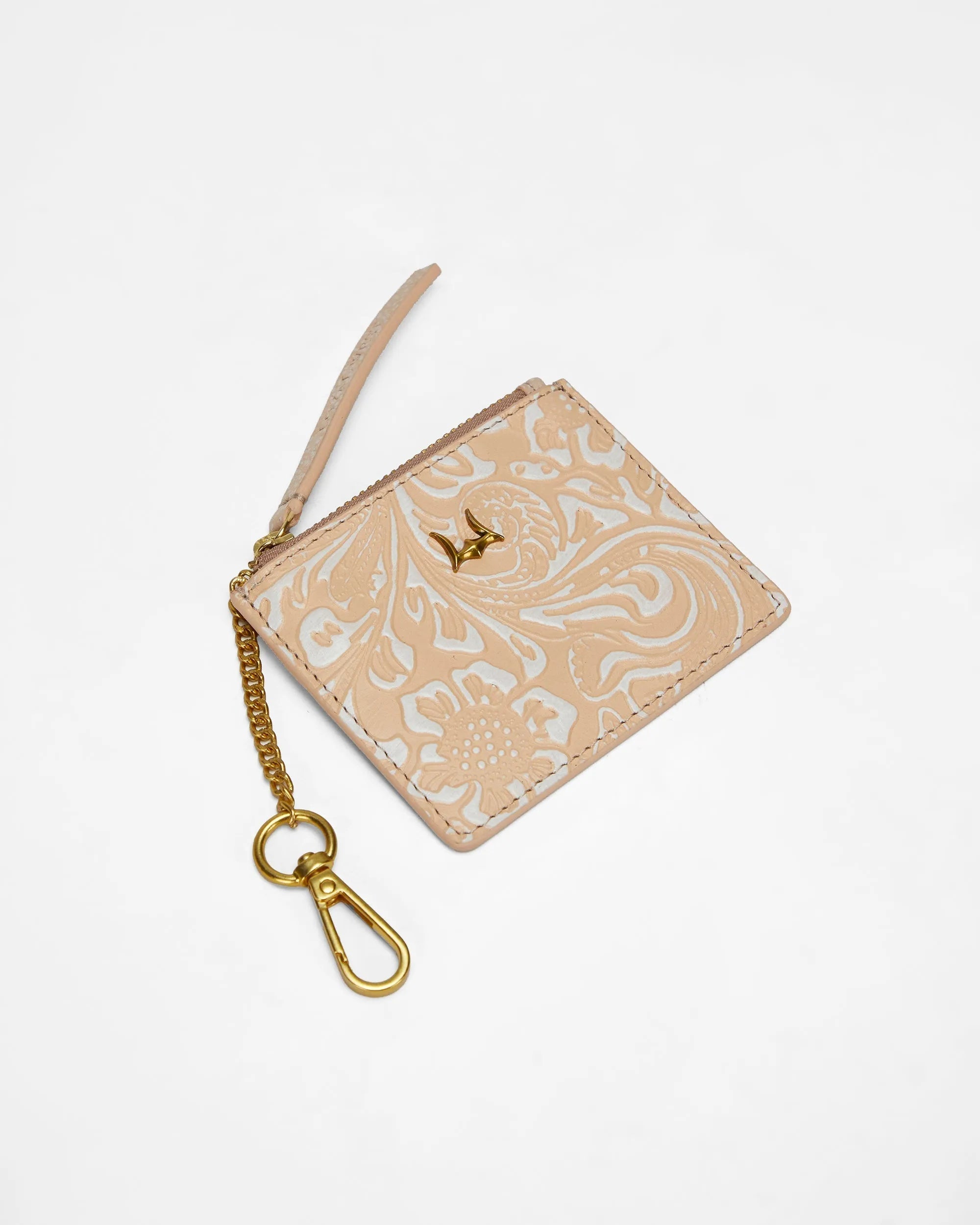 Sophia Credit Card Holder In Hand Finished Embossed Leather -  Beige