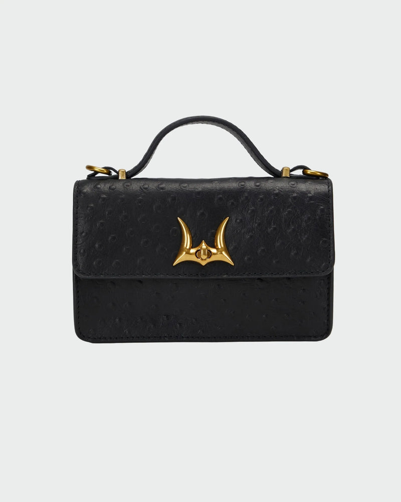 Valencia Ostrich Leather Bag - Black