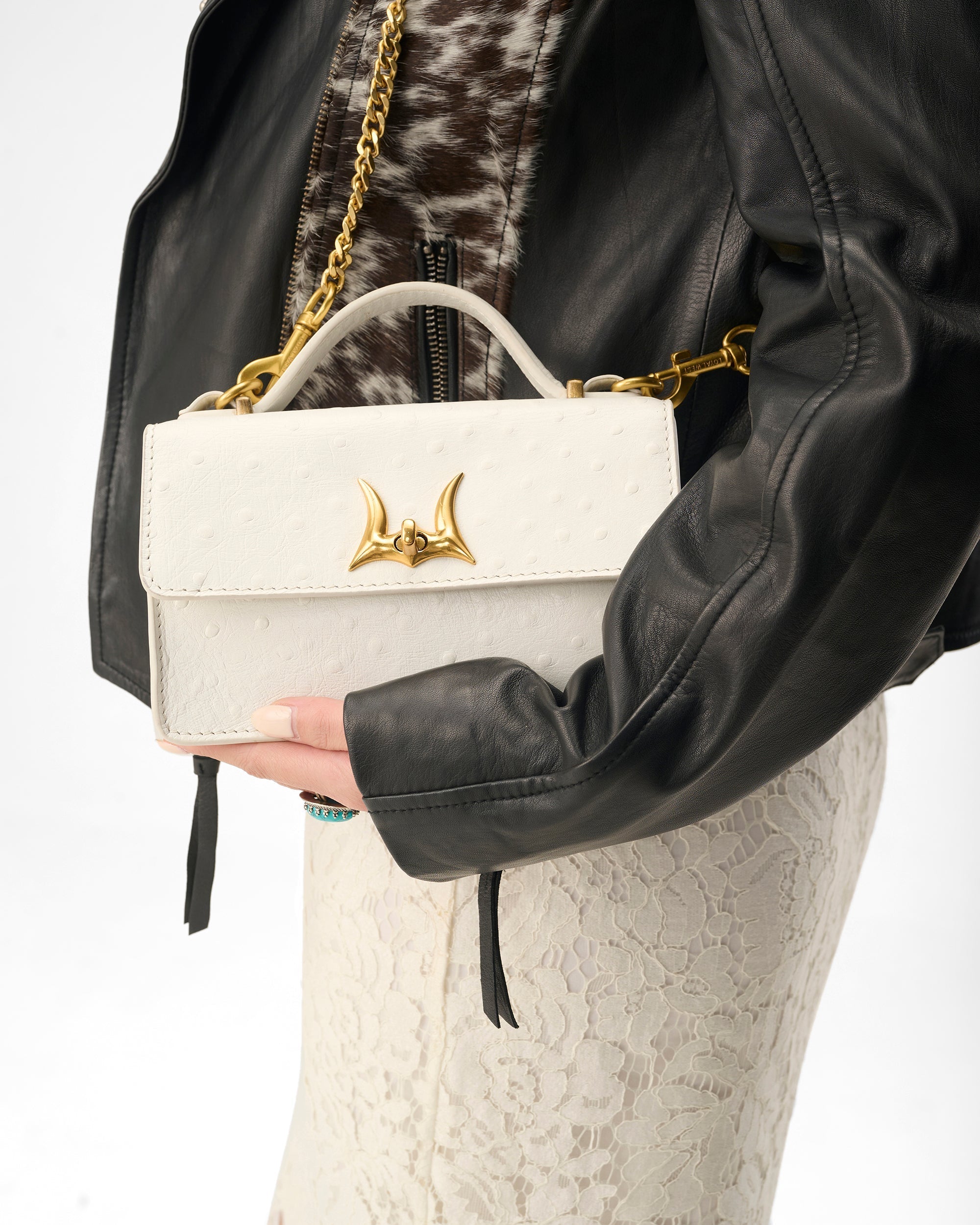 Valencia Ostrich Leather Bag - White