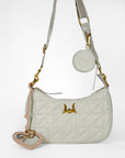 Heart Shape Bag Charm In Hand Finished Embossed Leather - White