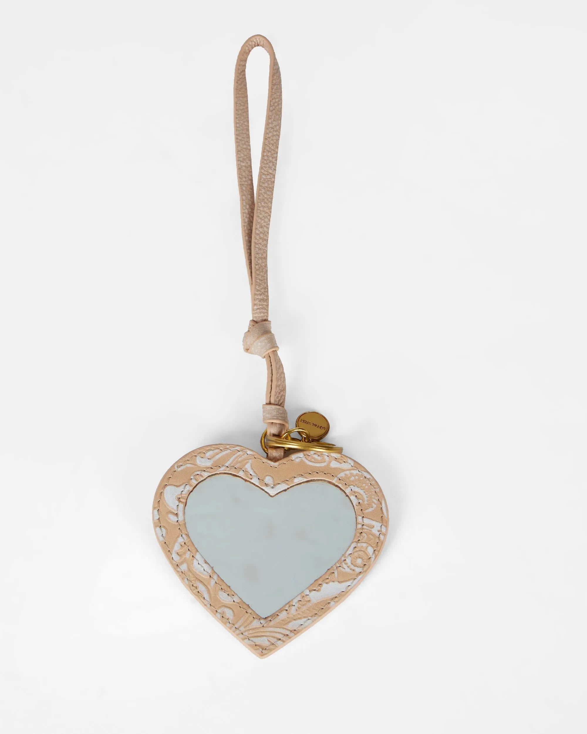Heart Shape Bag Charm In Hand Finished Embossed Leather - White