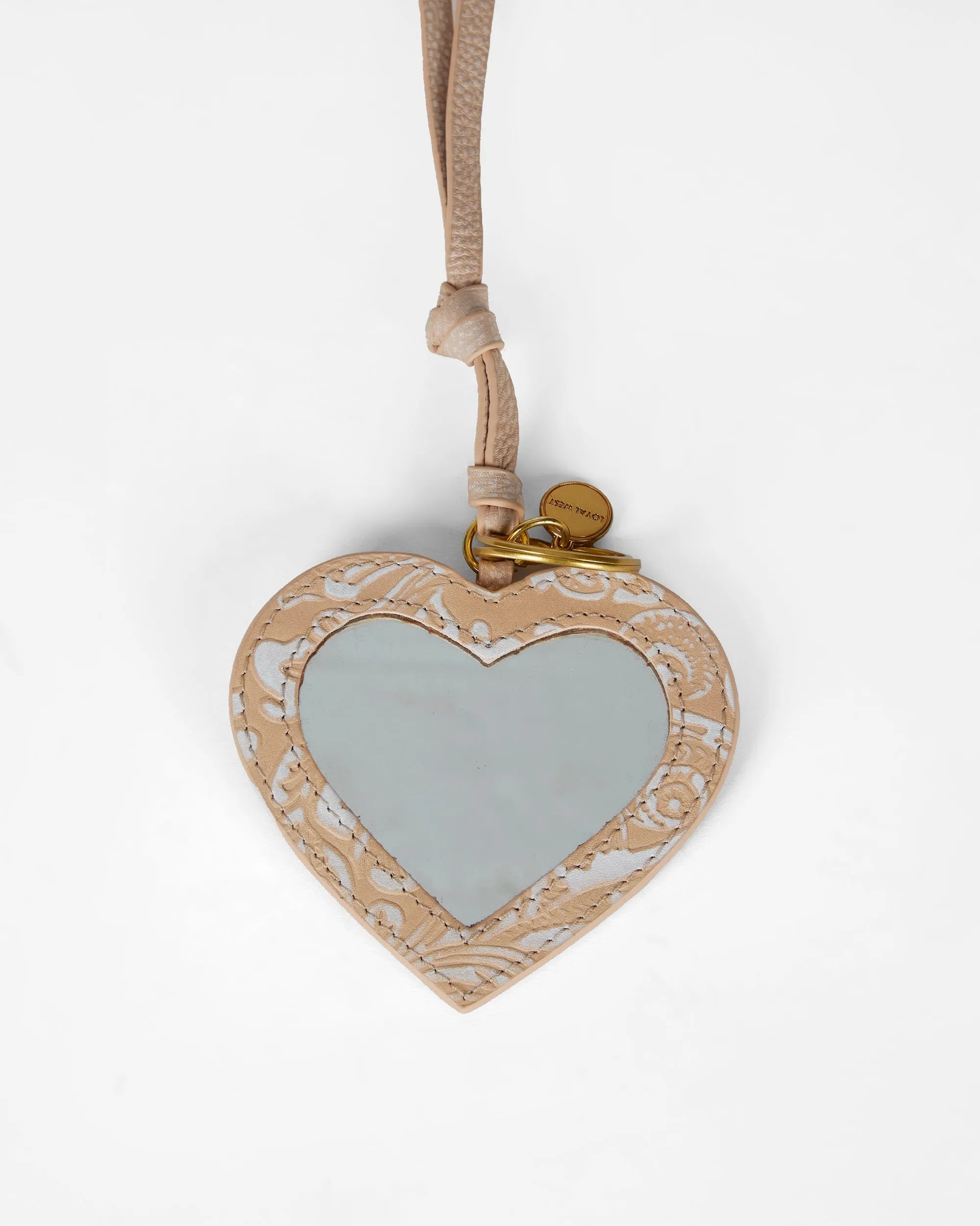 Heart Shape Bag Charm In Hand Finished Embossed Leather - White