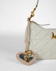 Heart Shape Bag Charm In Hand Finished Embossed Leather - White