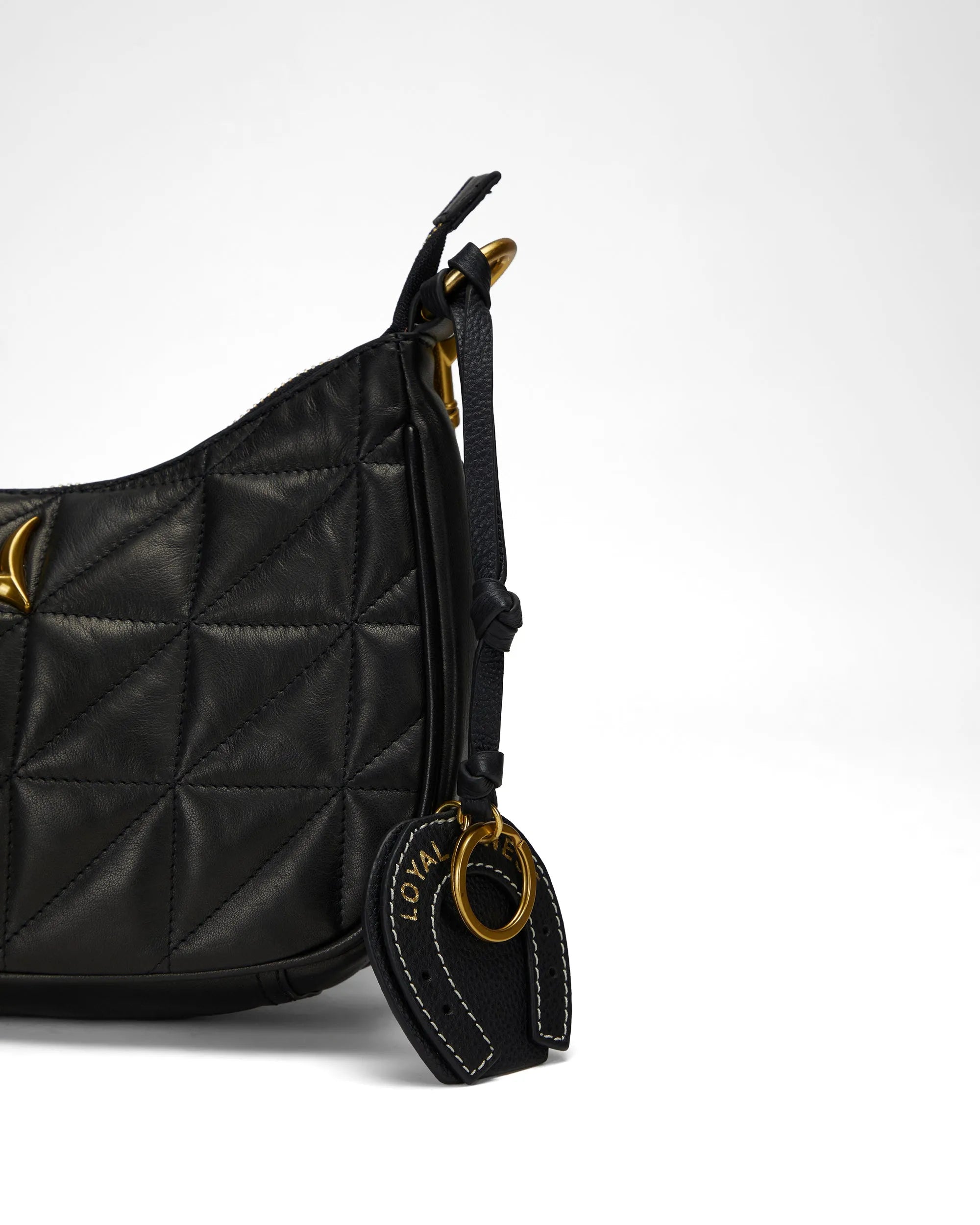 Horse Shoe Bag Charm In Calf Leather - Black