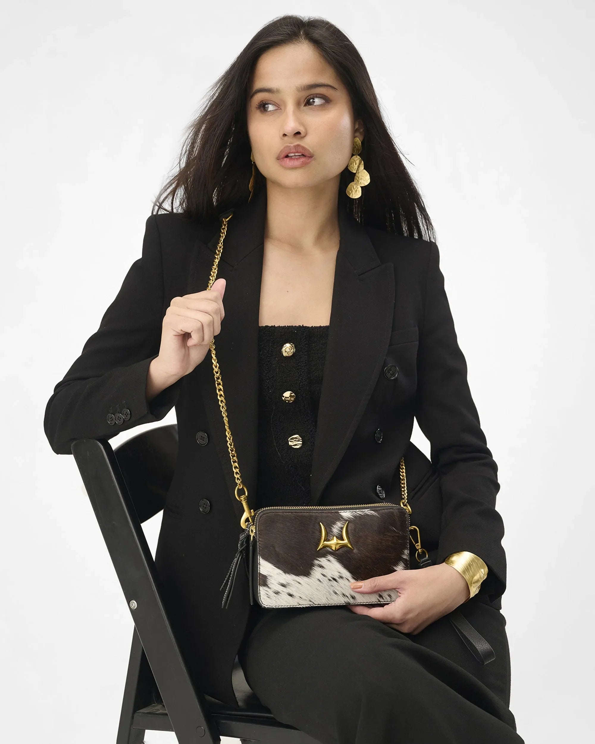 Shell Mini Purse In Black &amp; White Cowhide