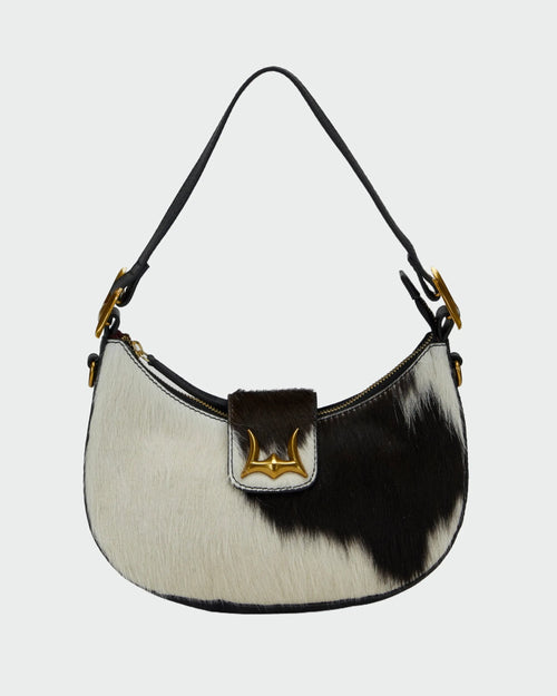 LW Hobo Medium Purse In Black & White Cowhide