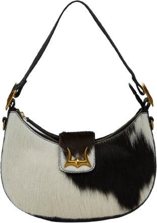LW Hobo Medium Purse In Black & White Cowhide