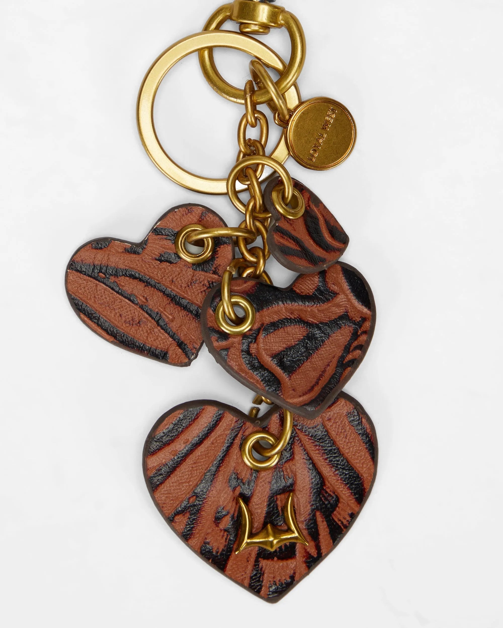 Heart Shape Keychain In Hand Finished Embossed Leather -  Brown