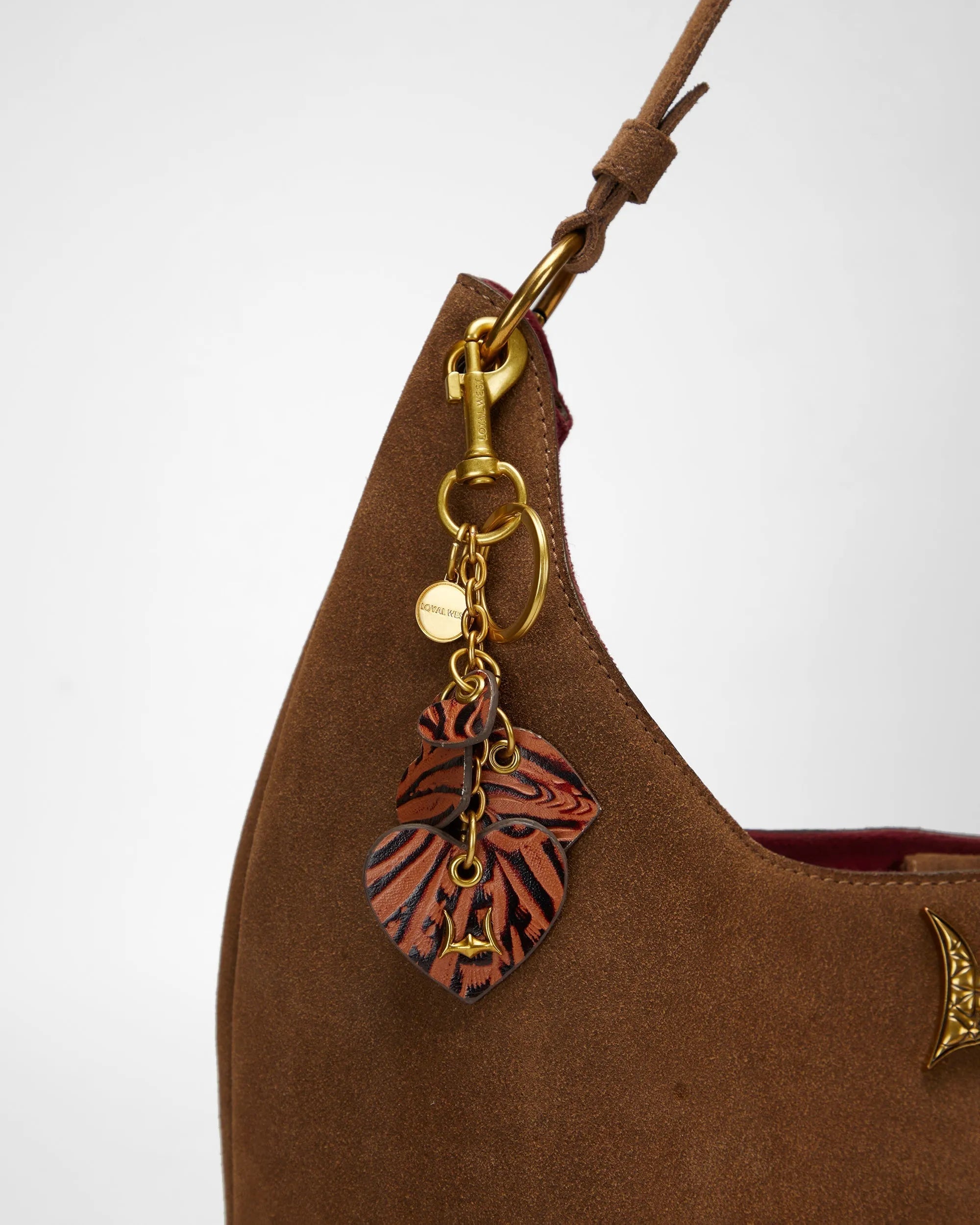 Heart Shape Keychain In Hand Finished Embossed Leather -  Brown