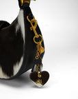 Heart Shape Keychain In Black & White Cowhide Leather