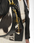Heart Shape Keychain In Black & White Cowhide Leather