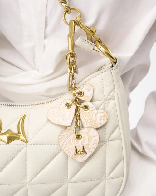 Heart Shape Keychain In Hand Finished Embossed Leather - White