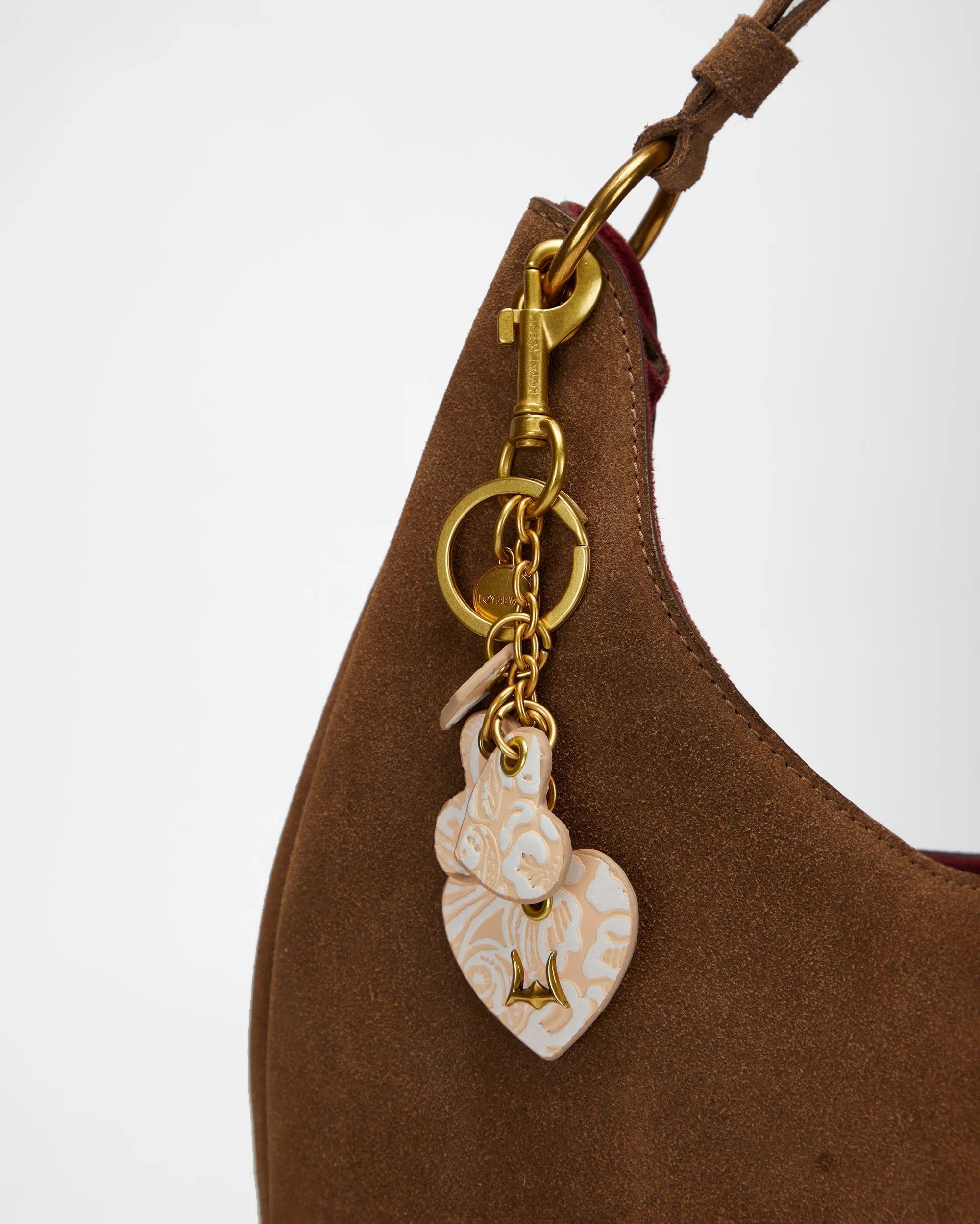 Heart Shape Keychain In Hand Finished Embossed Leather - White