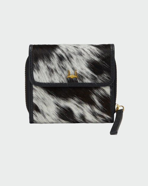 Sophia Card Holder In Black & White Cowhide