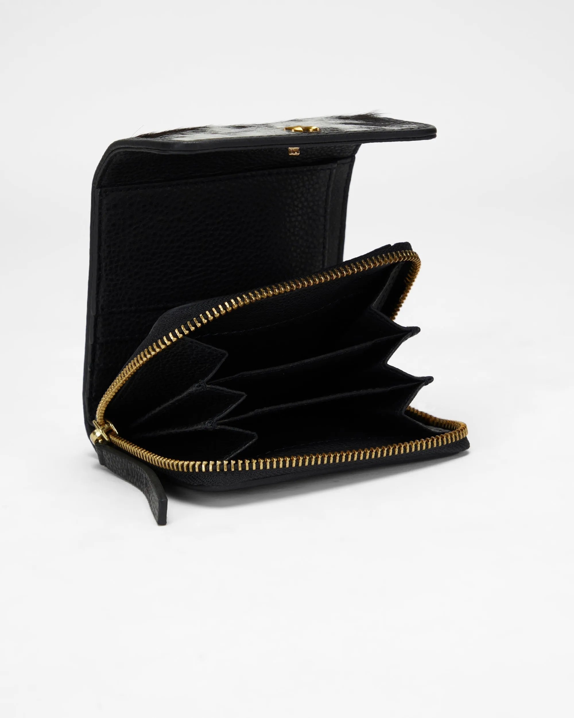 Sophia Card Holder In Black &amp; White Cowhide