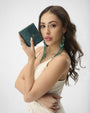 Sophia Card Holder In Hand Finished Embossed Leather -  Turquoise