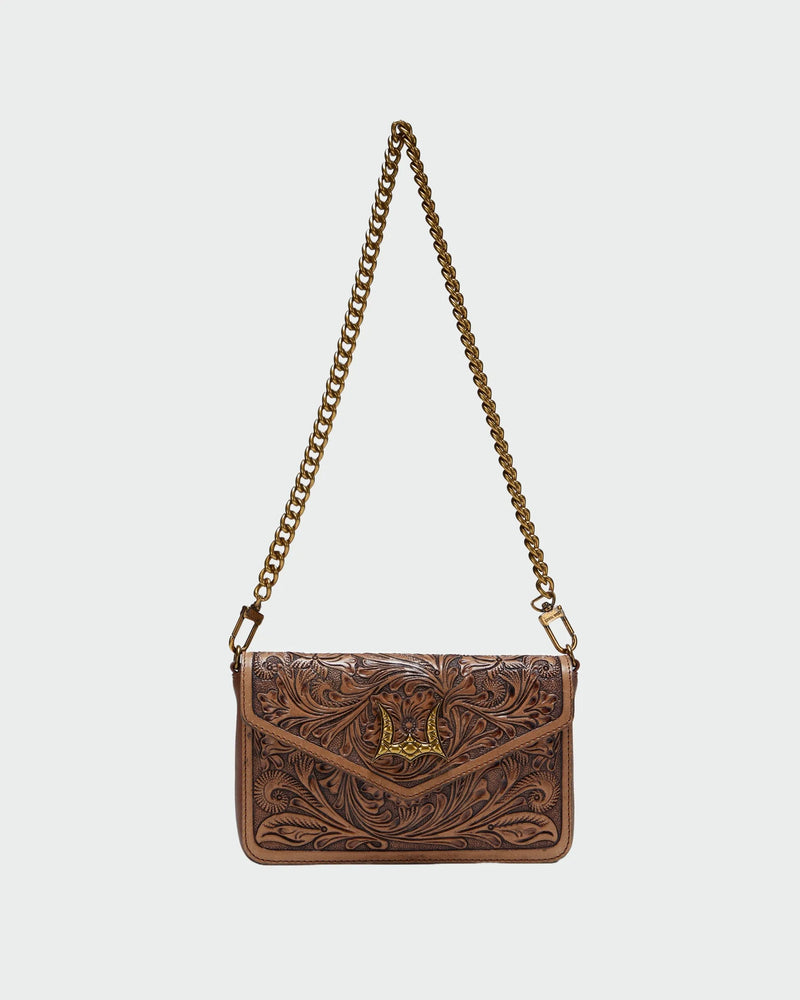 The LW On The Go Mini Chain Bag- In Handtooled Leather