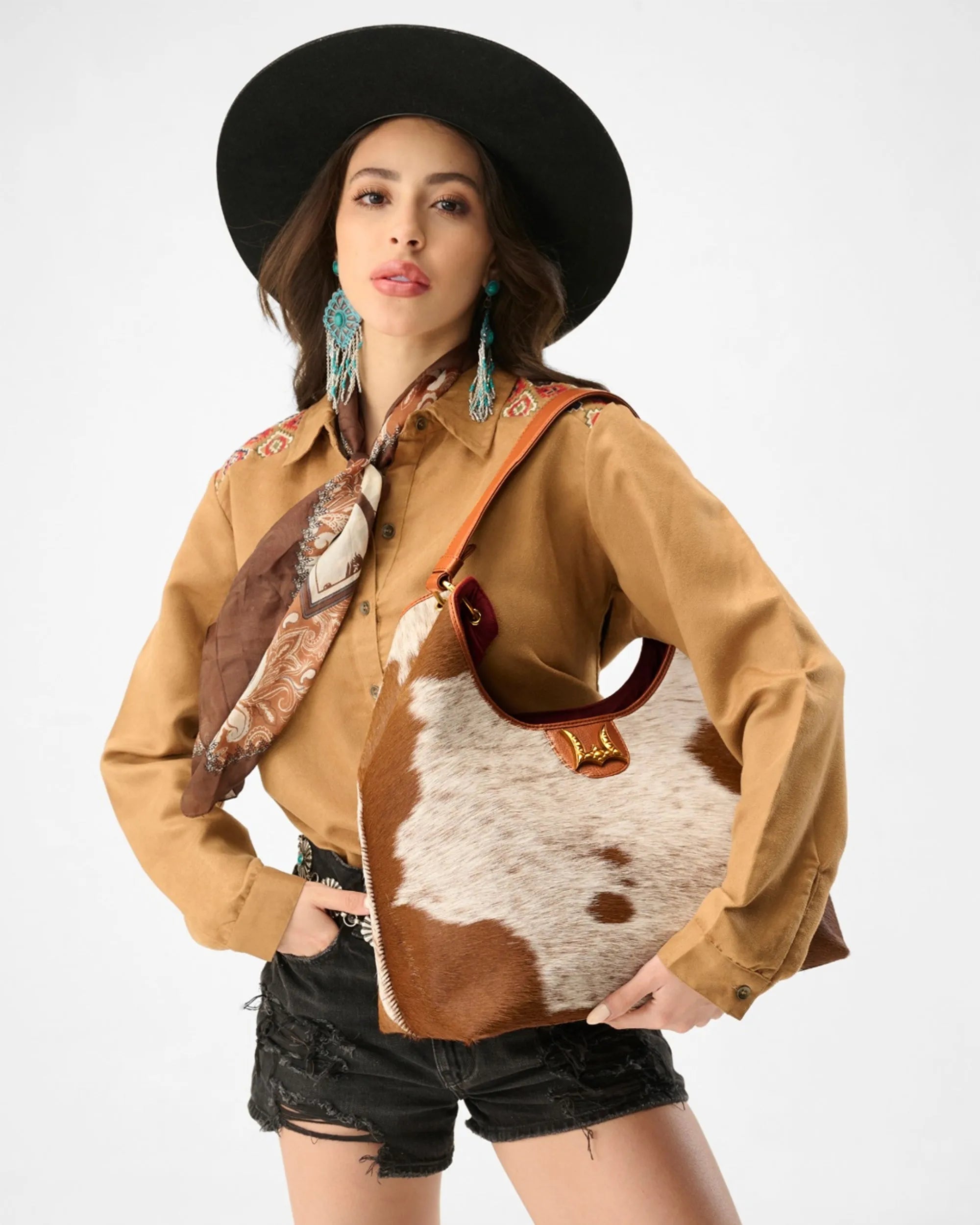 LW Large Purse - In Brown &amp; White Cowhide &amp; Calfskin