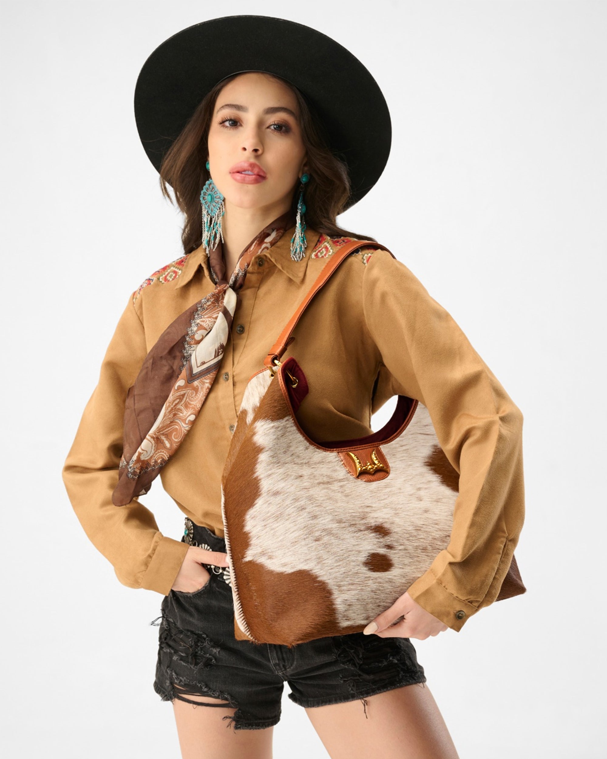 LW Large Purse - In Brown &amp; White Cowhide &amp; Calfskin
